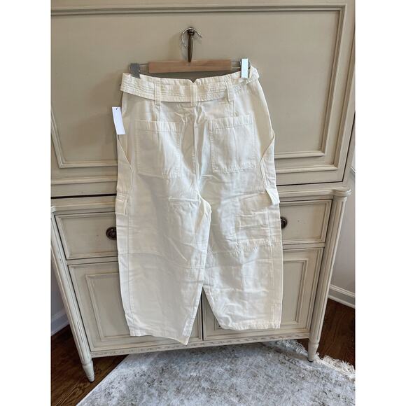 NWT $248 Joie Emerald Cotton Blend Ivory Straight Leg Pants Size 12 Belted - Picture 10 of 13